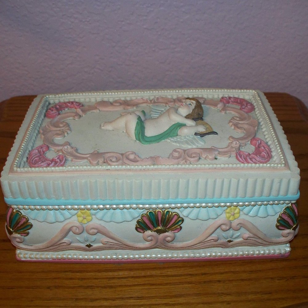 Angel  Pink and Blue Jewelry Box